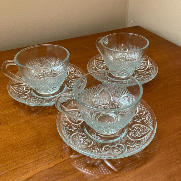 Tea Cup Set 6 Piece Cup and Saucer Glass Microwave Safe Coffee - Picture 2 of 7